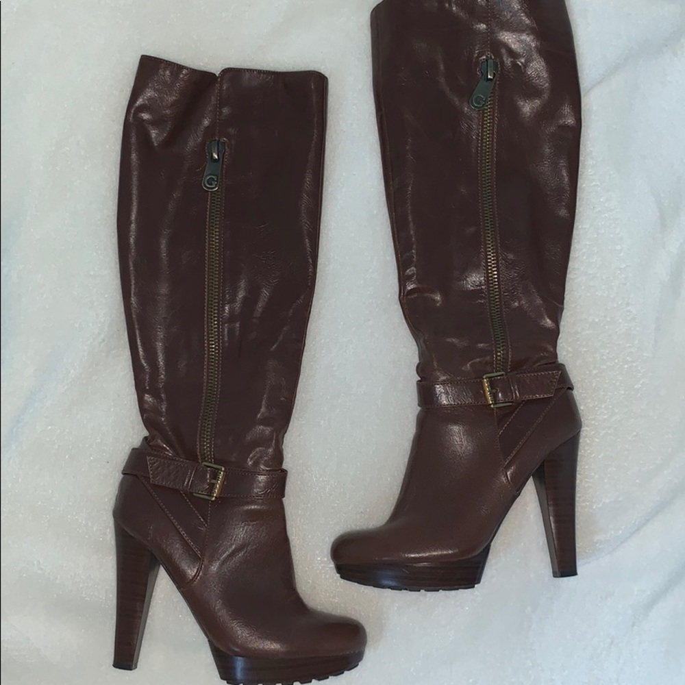 GUESS Brown Zipper Boot Heels